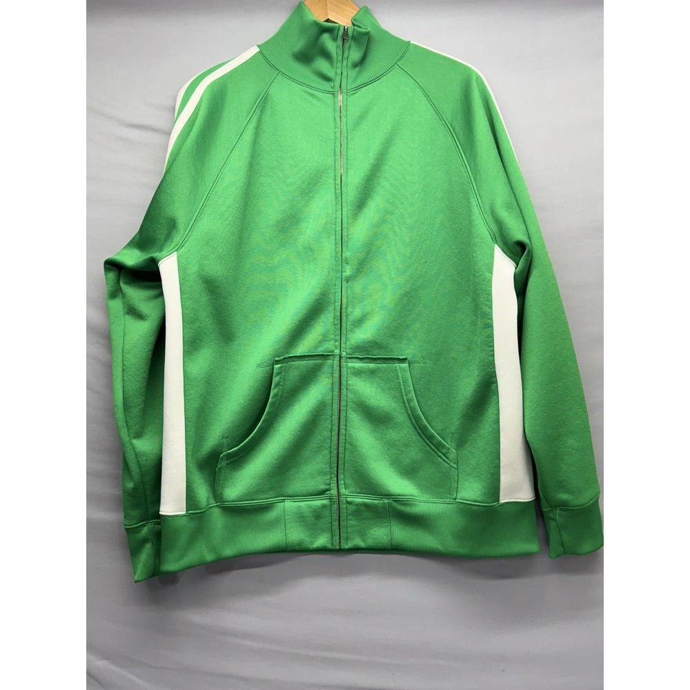 J.  America Men's Track Jacket XL Green with White Stripes Long Sleeve Full Zip